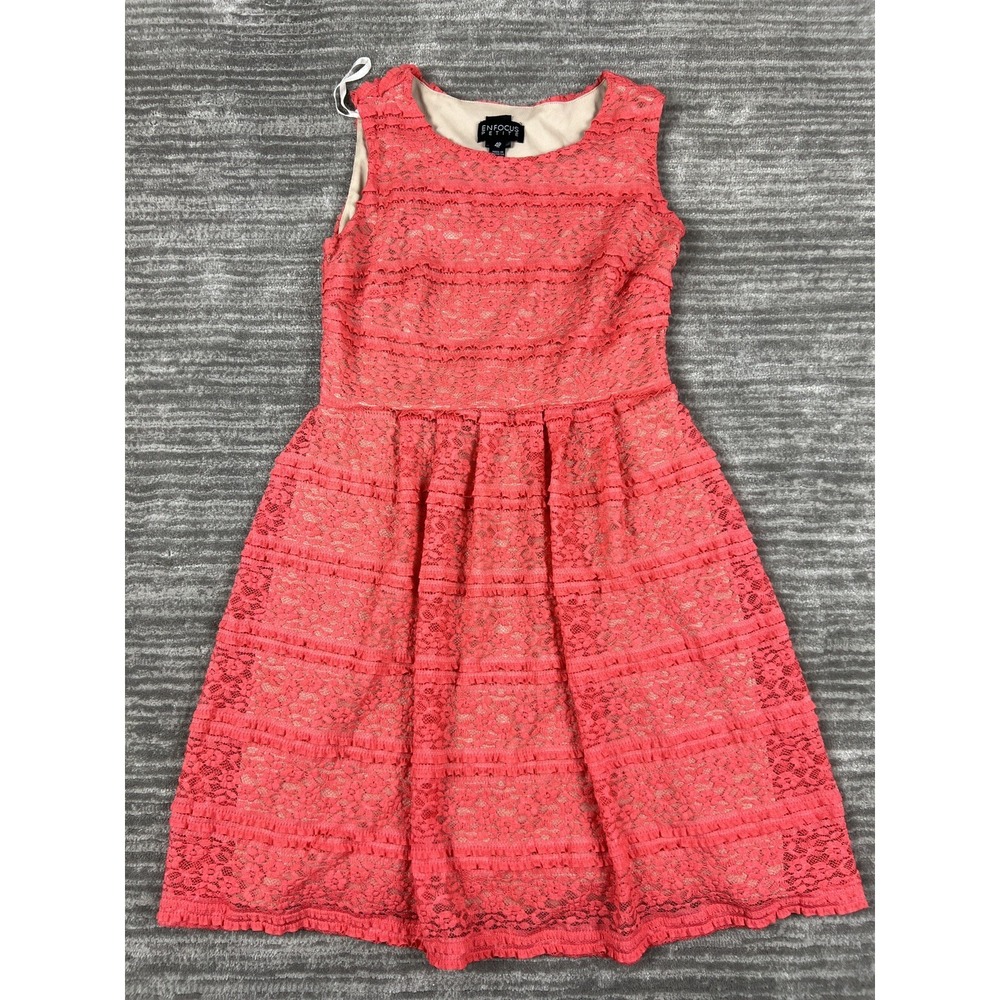 Enfocus Petite Dress‎ Womens 4P Coral Floral Lace Fit & Flare Sleeveless 58995N
